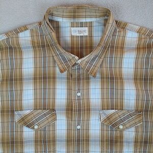 BKE 67 Shirt Mens 2XL Brown Plaid Long Sleeve Pearl Snap Cowboy Western Ranch